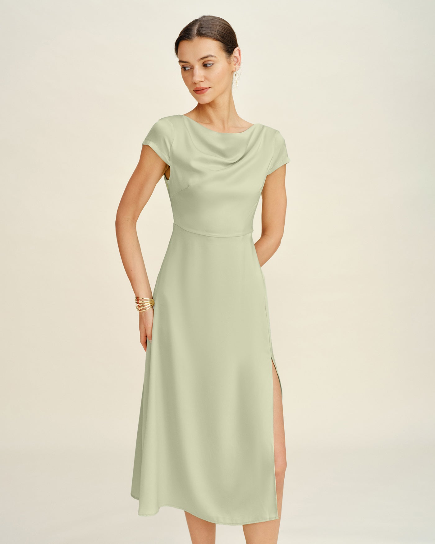 Túnica Midi Verde con Cuello Barco