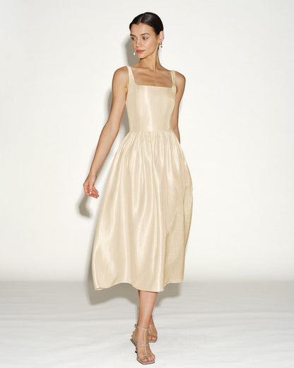 Vestido Midi Deslizante Color Albaricoque