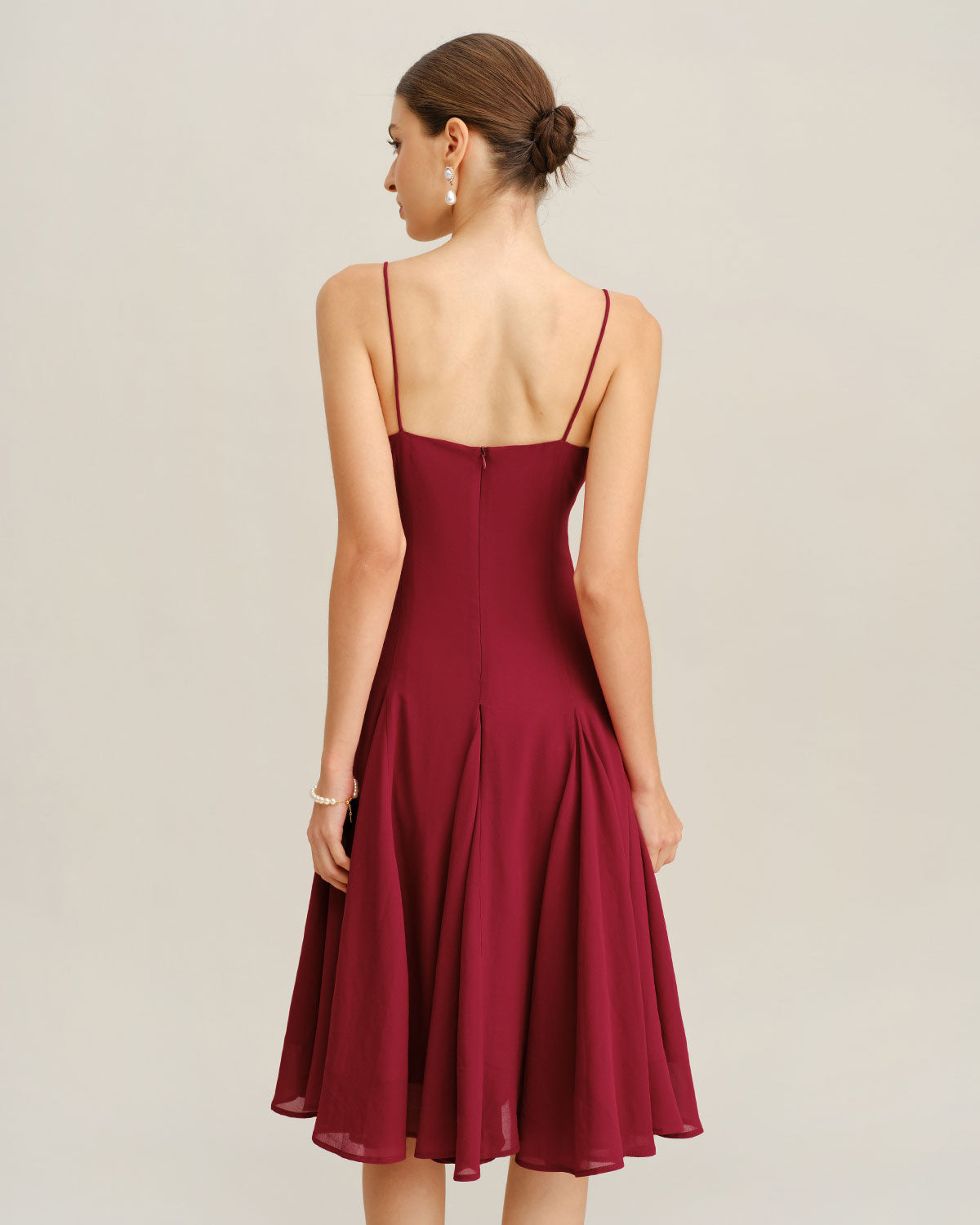 Vestido Midi A-Line de Chiffon Rojo