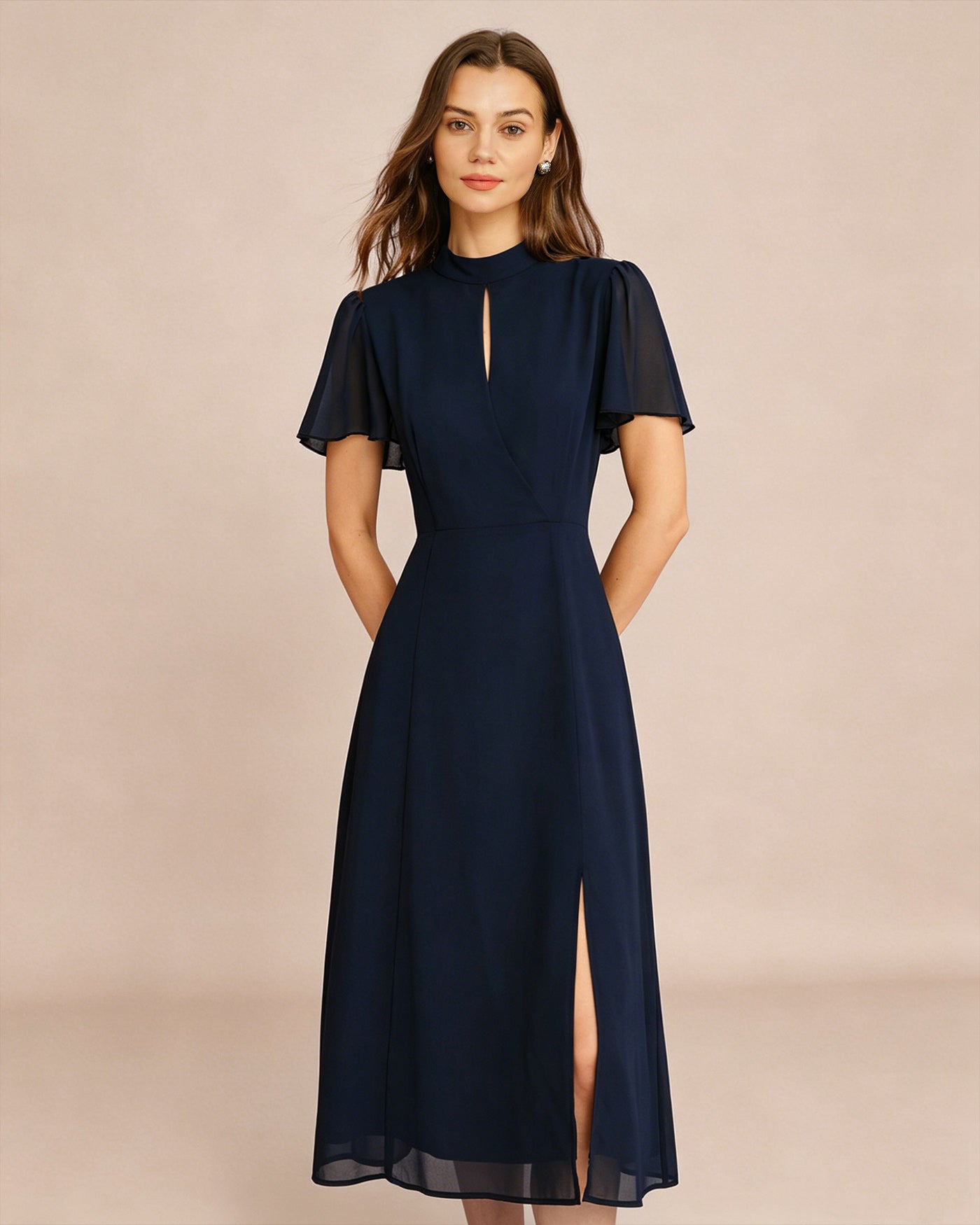 Vestido Midi de Manga Mariposa Azul