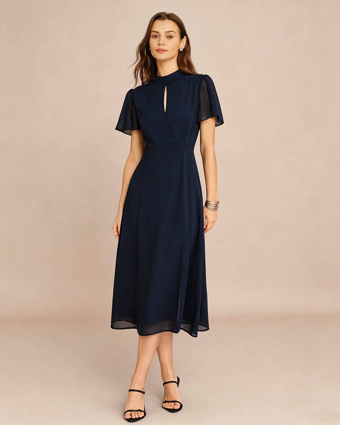 Vestido Midi de Manga Mariposa Azul