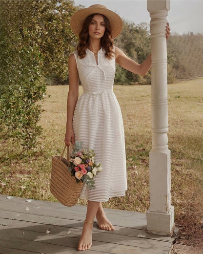 Vestido Midi Sin Mangas a Rayas Blancas