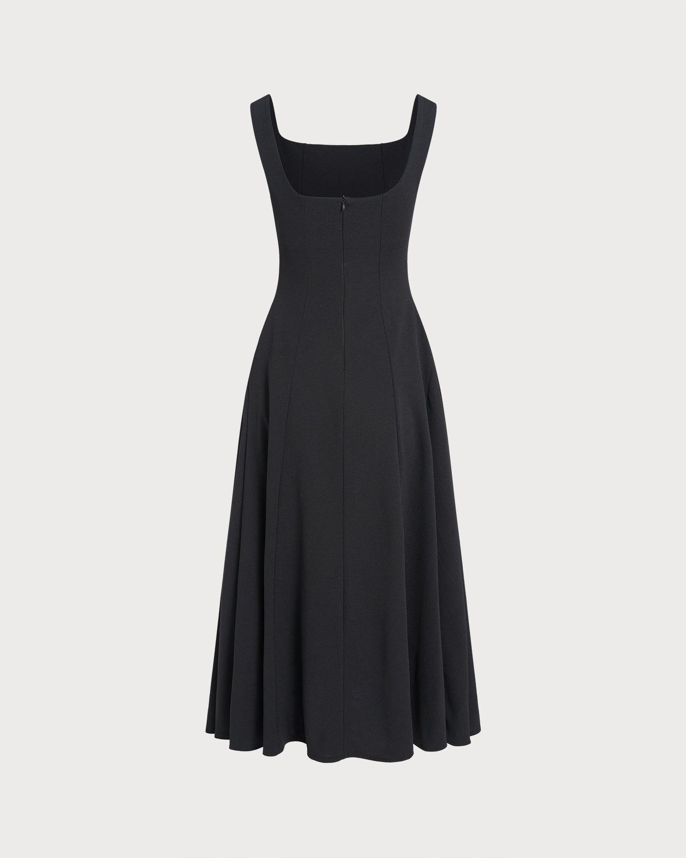Vestido Midi Deslizante Negro Sólido con Cremallera