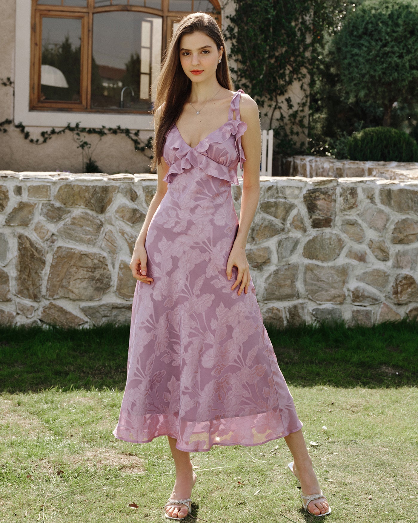 Vestido Maxi Sin Mangas de Jacquard Púrpura