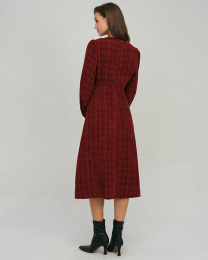 Vestido Midi A-Line con Mangas de Farol Rojo