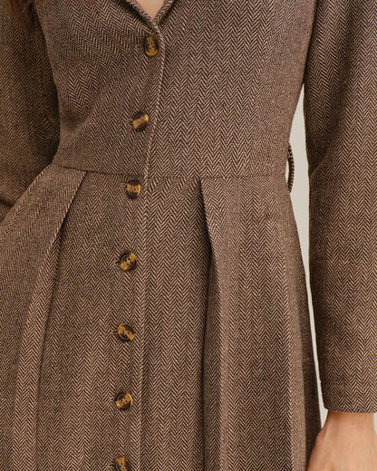 Vestido Midi Plisado A-Line Marrón