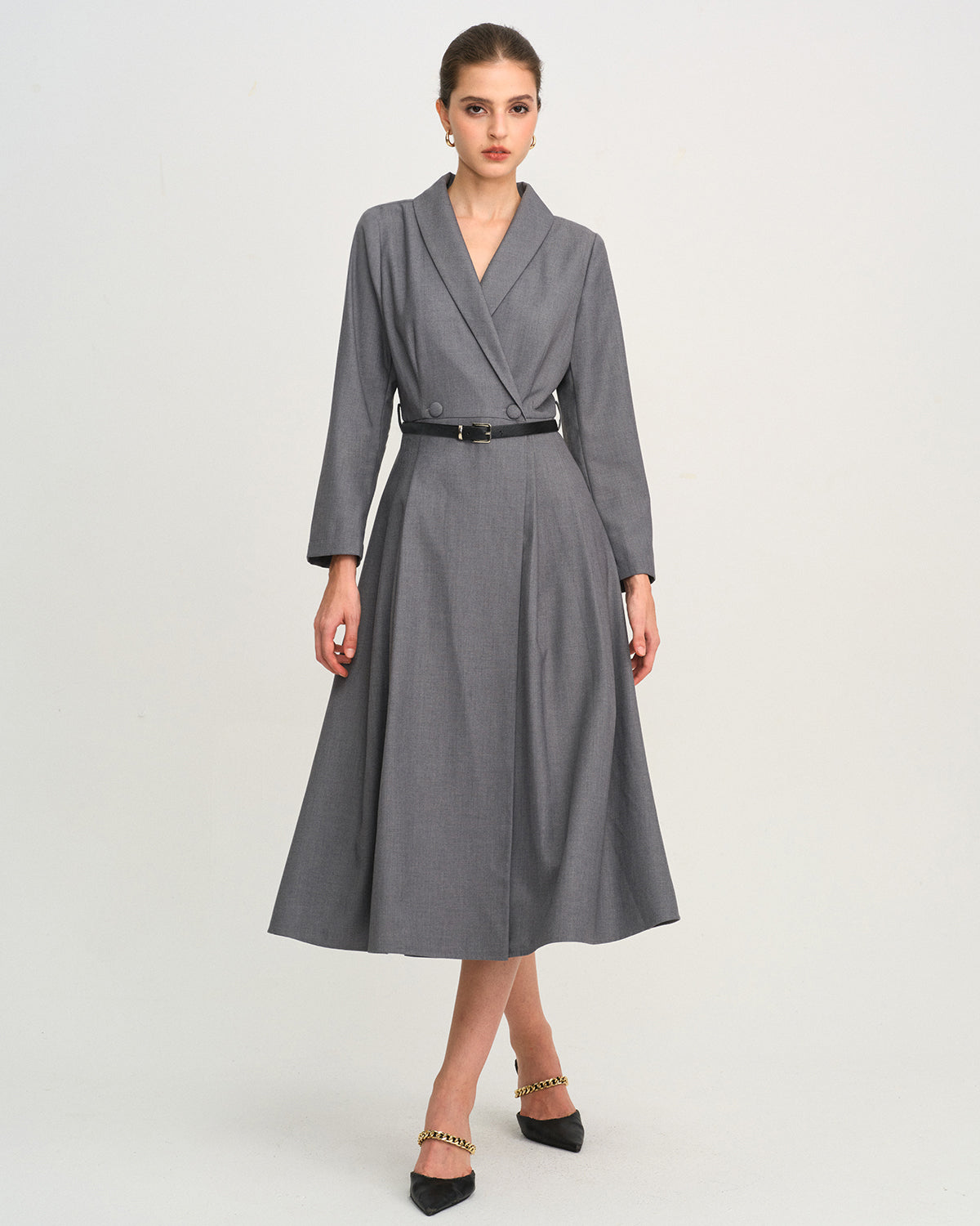 Vestido Midi A-Line Gris
