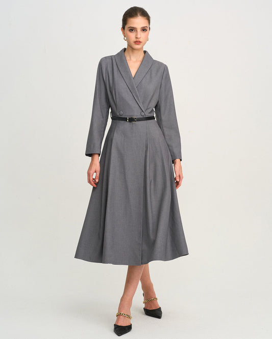 Vestido Midi A-Line Gris