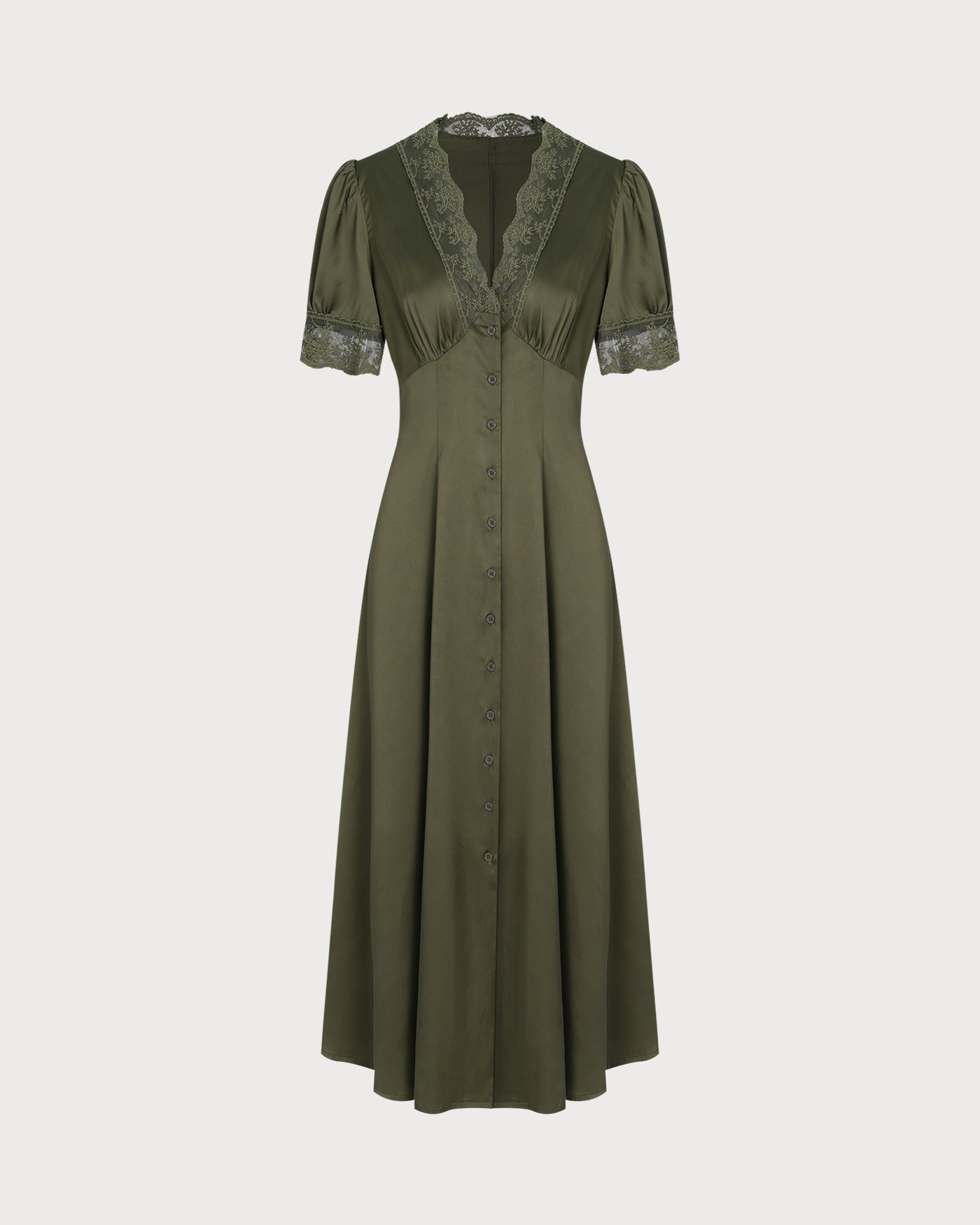 Vestido Midi de Satén con Encaje Verde