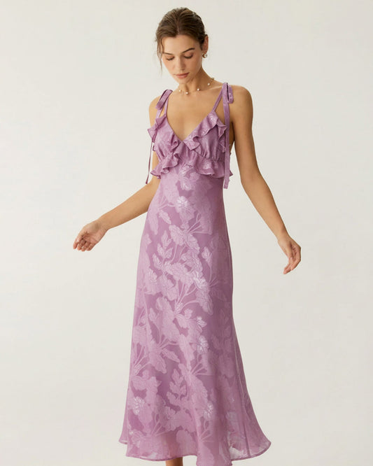 Vestido Maxi Sin Mangas de Jacquard Púrpura