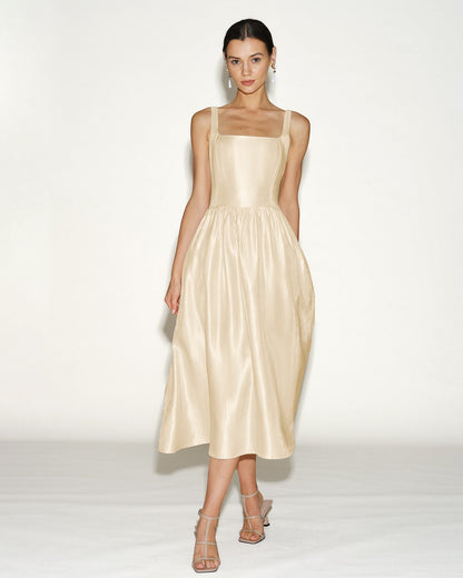 Vestido Midi Deslizante Color Albaricoque
