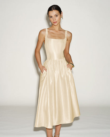 Vestido Midi Deslizante Color Albaricoque