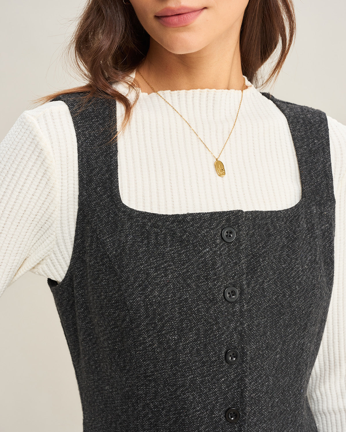 Vestido Midi Sin Mangas de Tweed Gris
