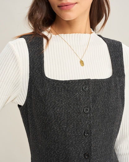 Vestido Midi Sin Mangas de Tweed Gris