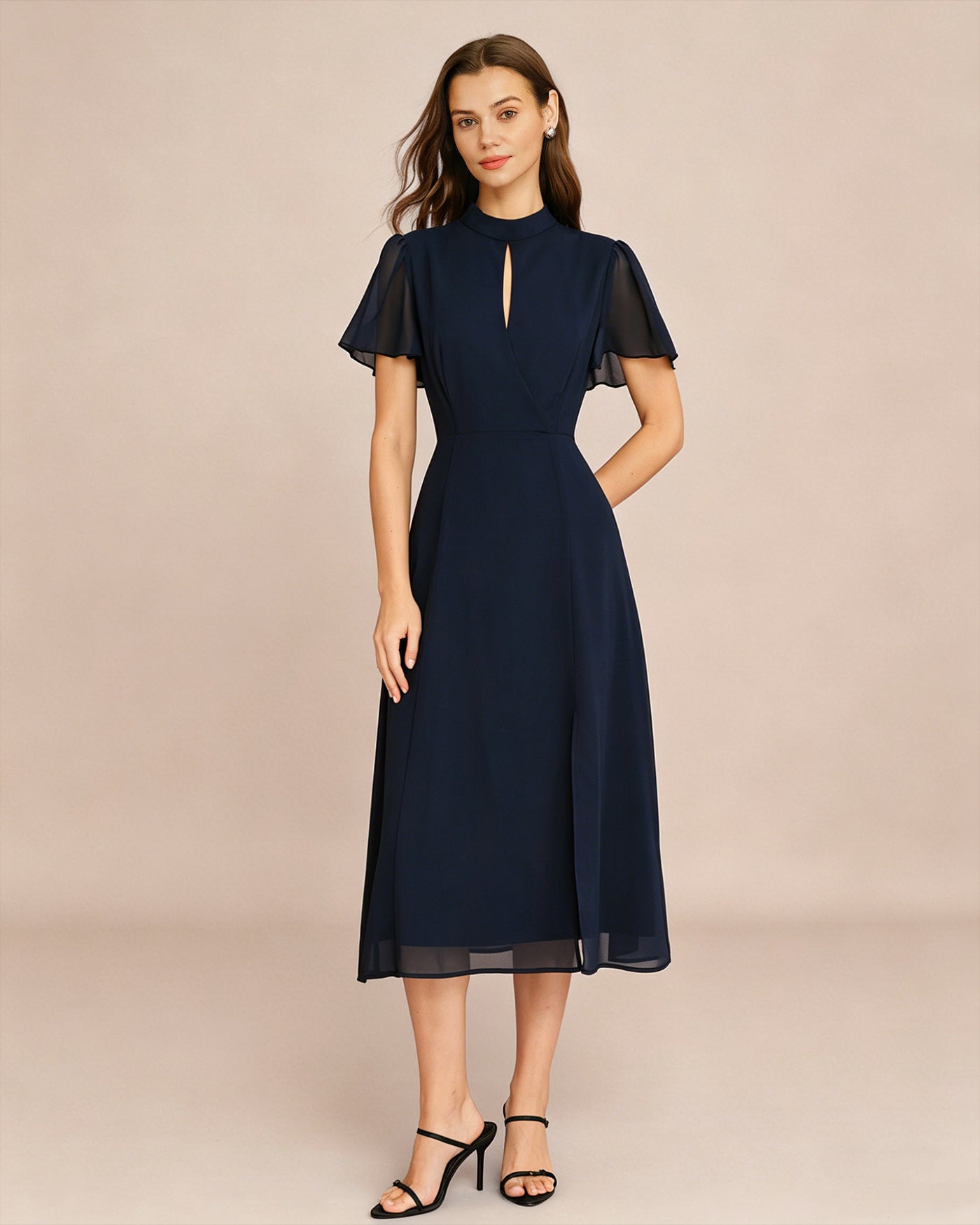 Vestido Midi de Manga Mariposa Azul