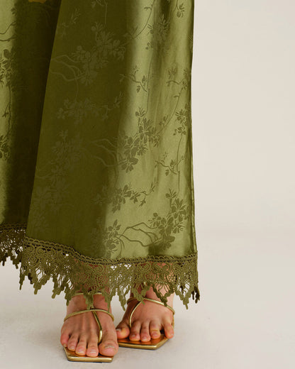 Vestido Maxi Slip de Corsé Jacquard Verde