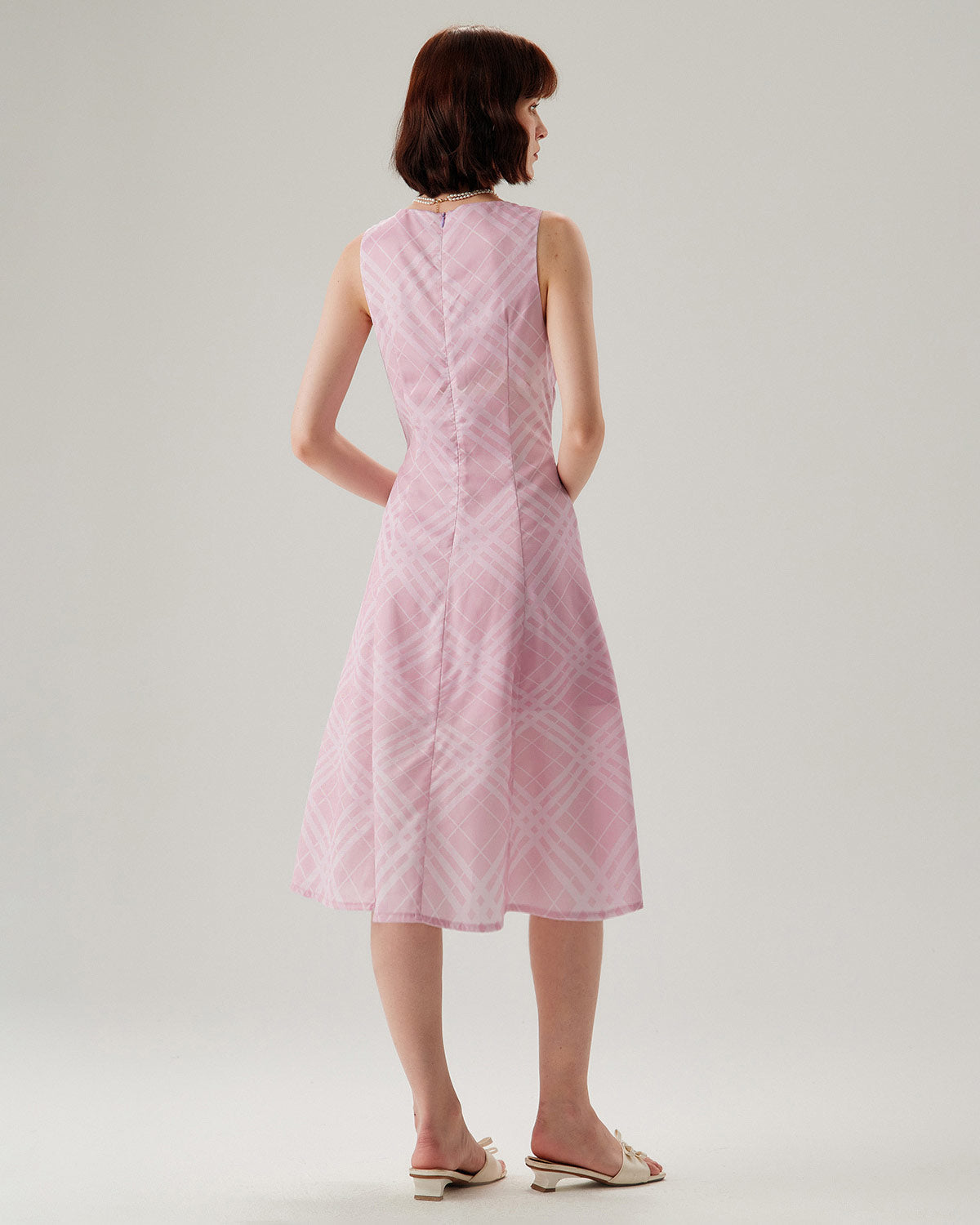 Vestido Midi Sin Mangas a Rayas Rosadas