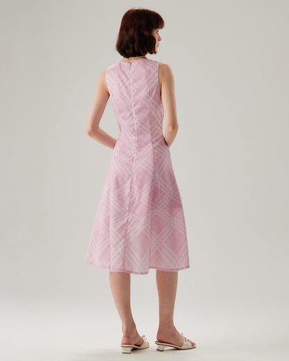 Vestido Midi Sin Mangas a Rayas Rosadas