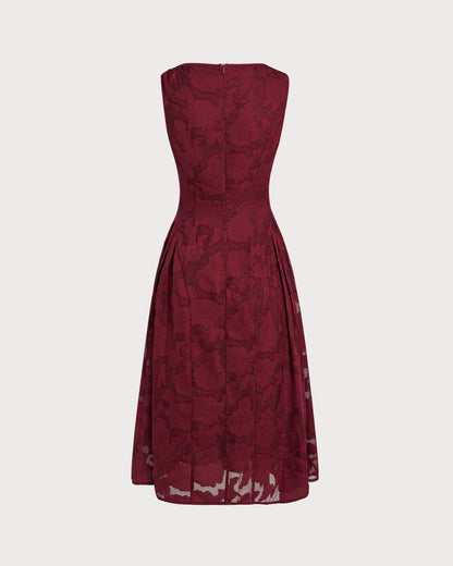 Vestido Midi de Chifón Jacquard Rojo