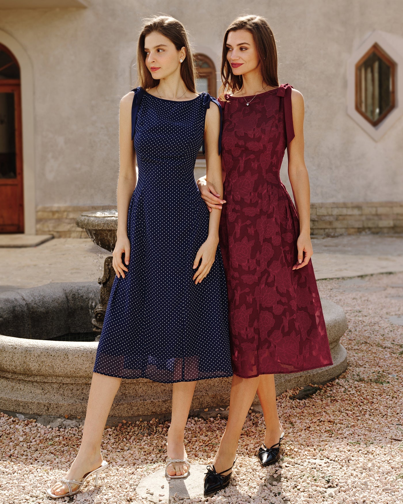 Vestido Midi de Chifón Jacquard Rojo