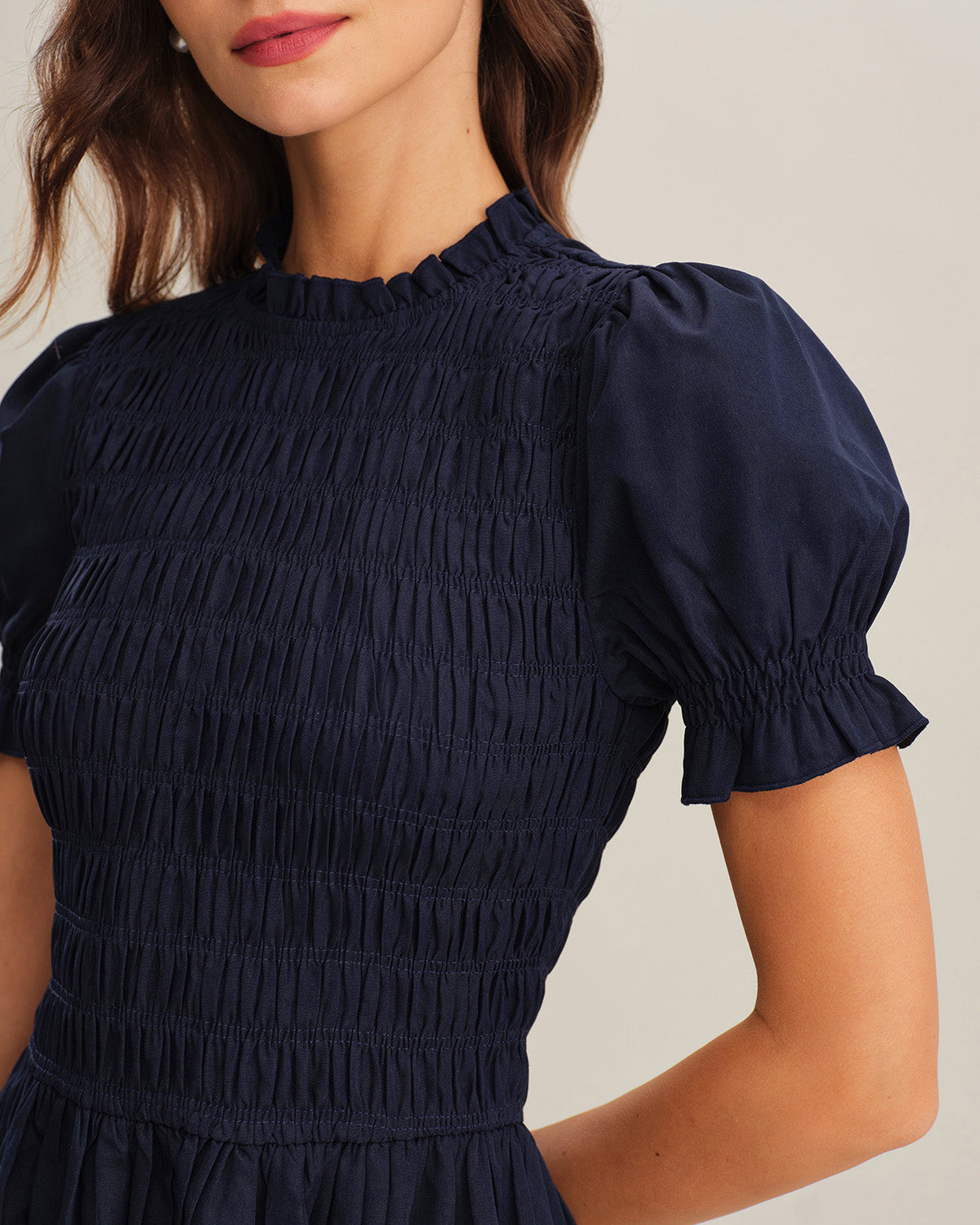 Vestido Midi A-Line Fruncido Azul