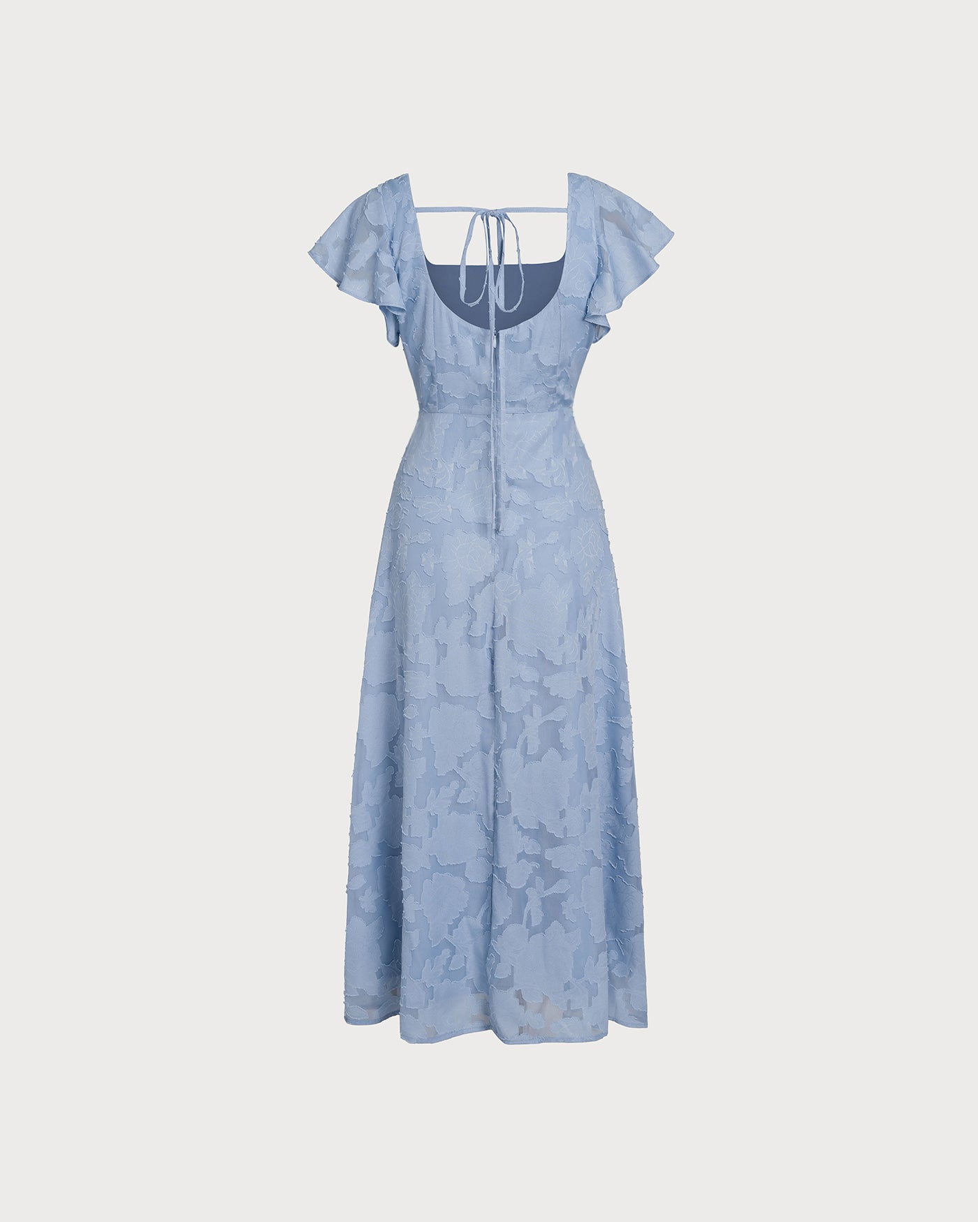 Vestido Midi de Cuello Cuadrado Floral Azul