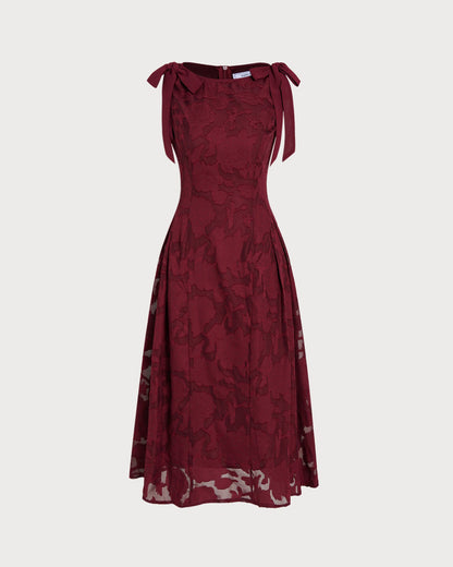 Vestido Midi de Chifón Jacquard Rojo
