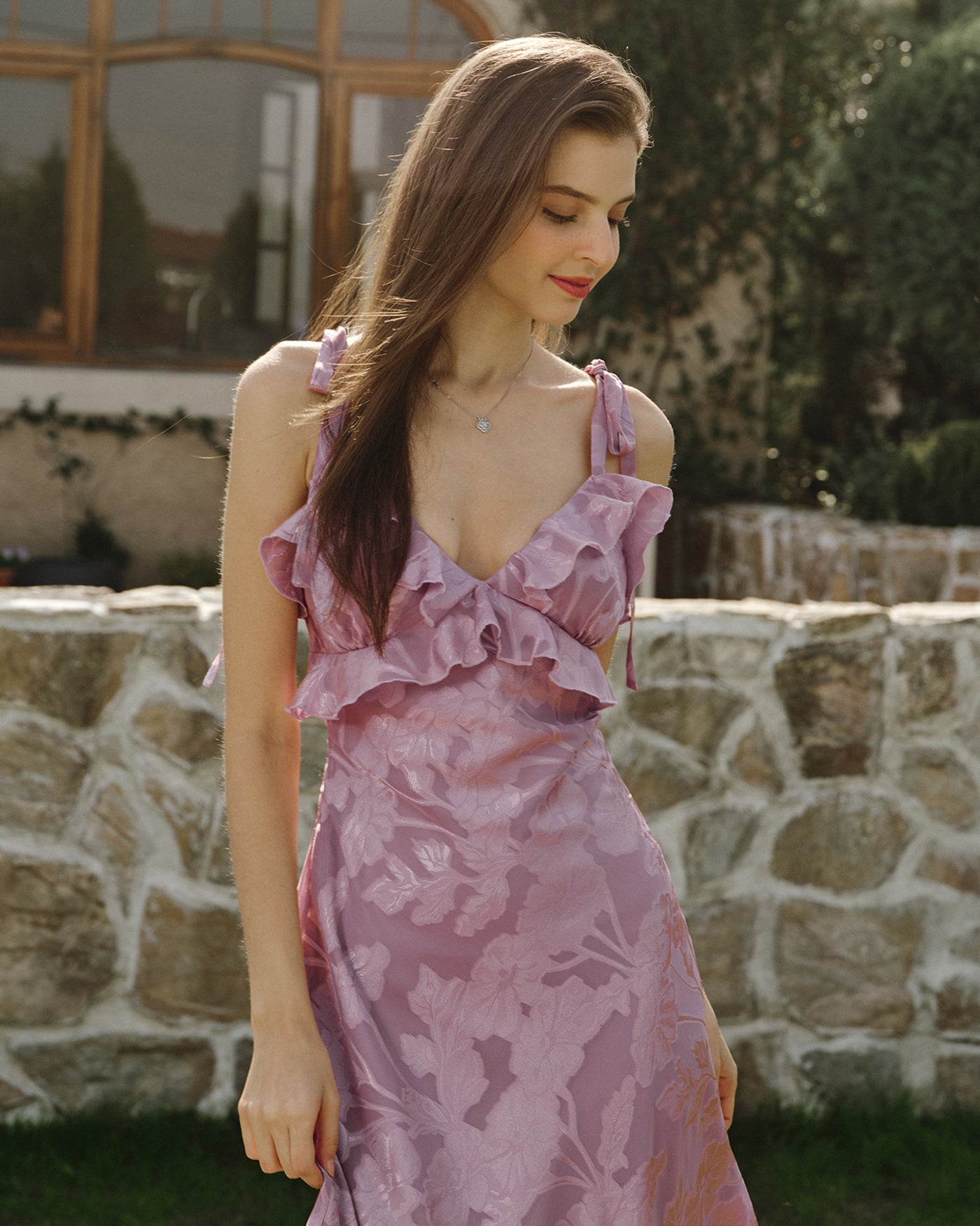 Vestido Maxi Sin Mangas de Jacquard Púrpura