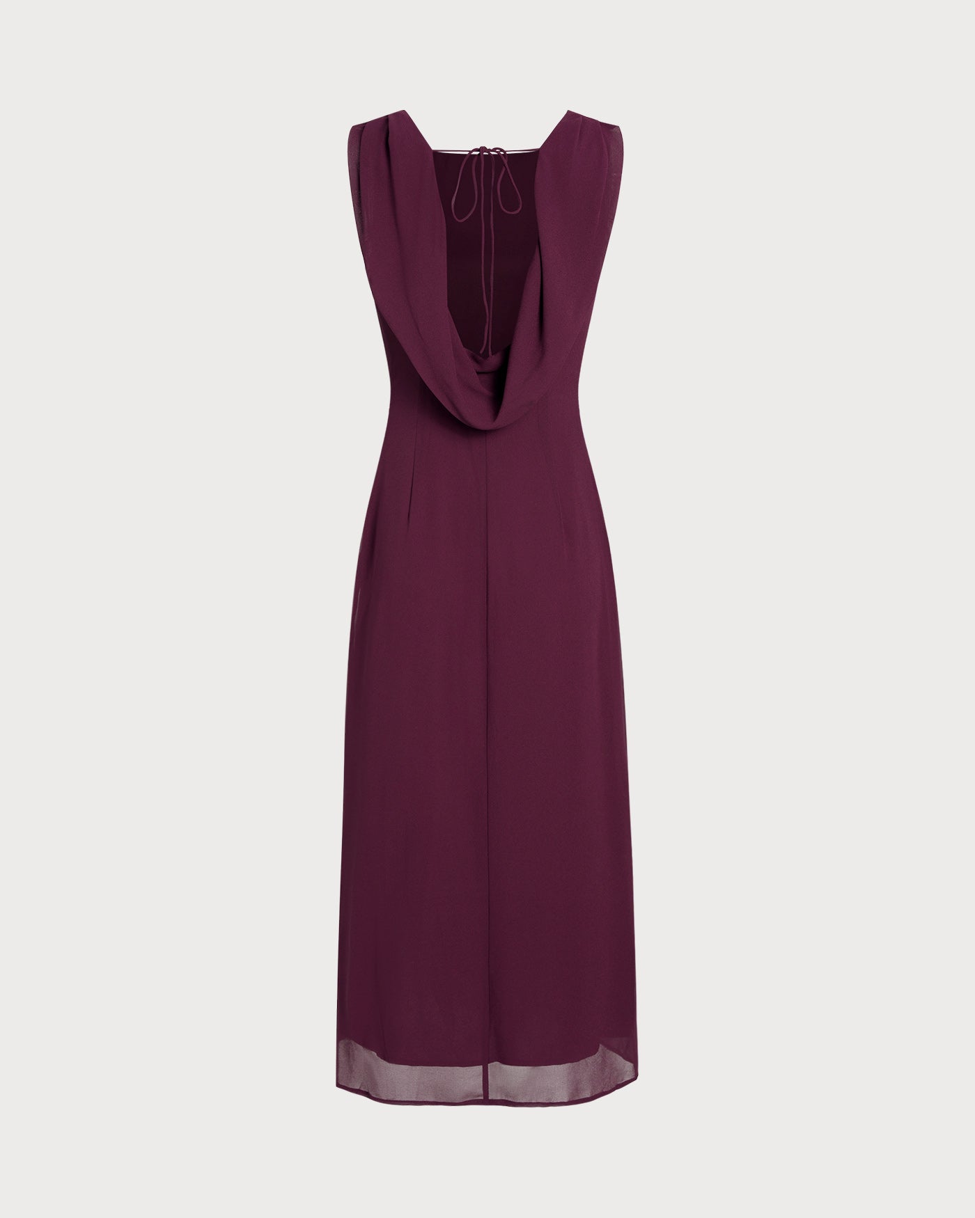 Vestido Midi Sin Espalda con Cuello Barco Color Rojo Vino