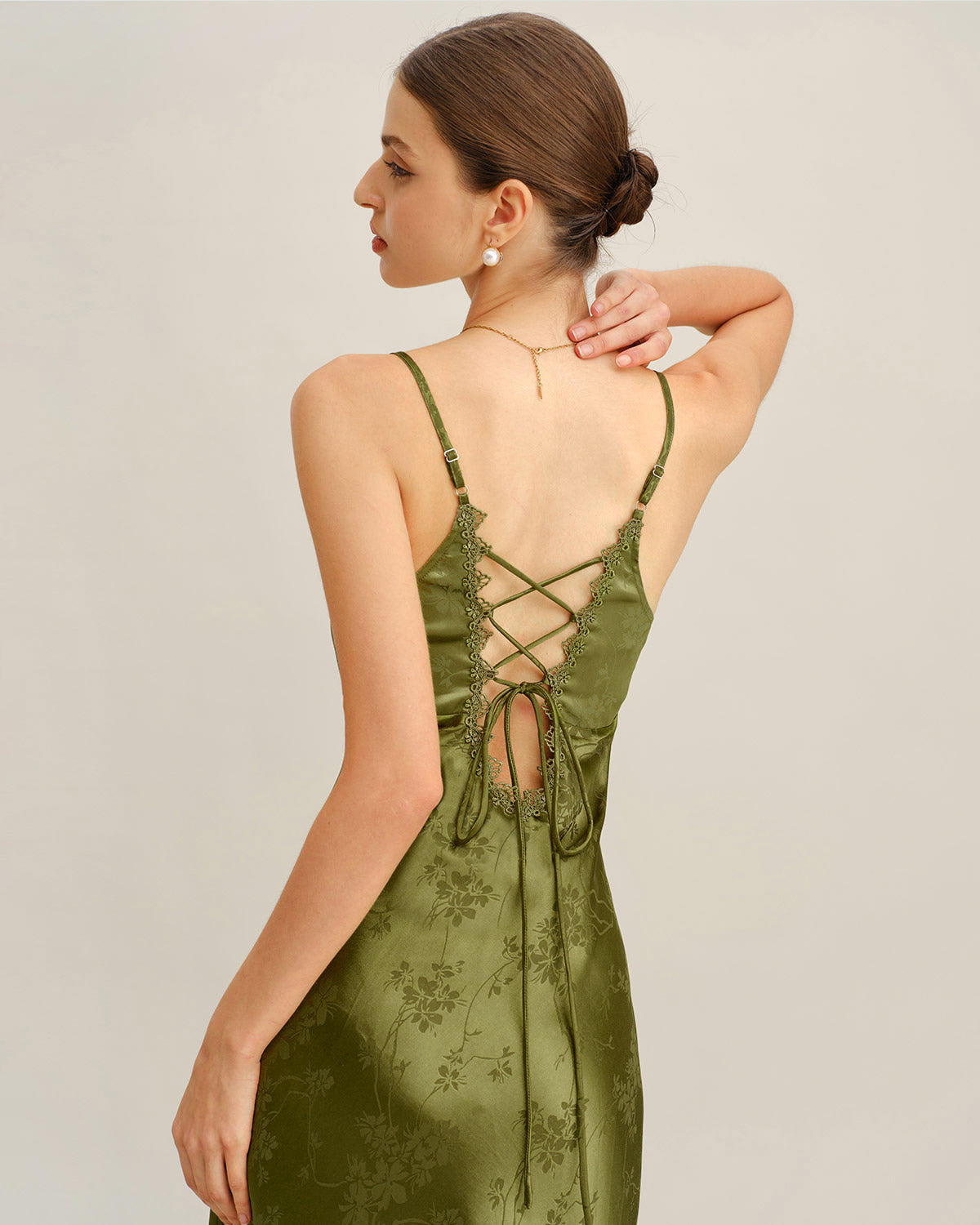 Vestido Maxi Slip de Corsé Jacquard Verde