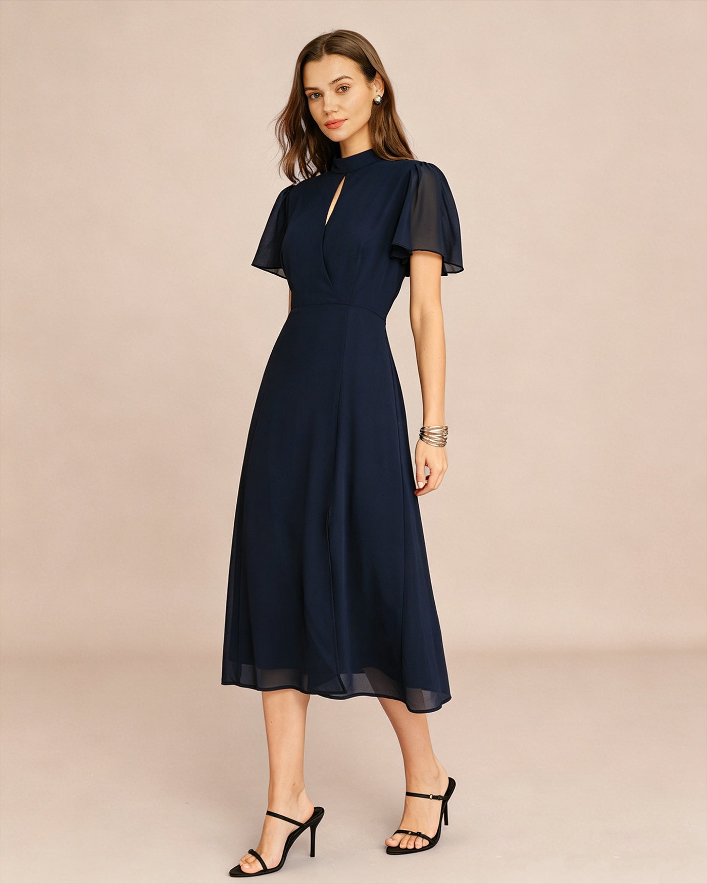 Vestido Midi de Manga Mariposa Azul