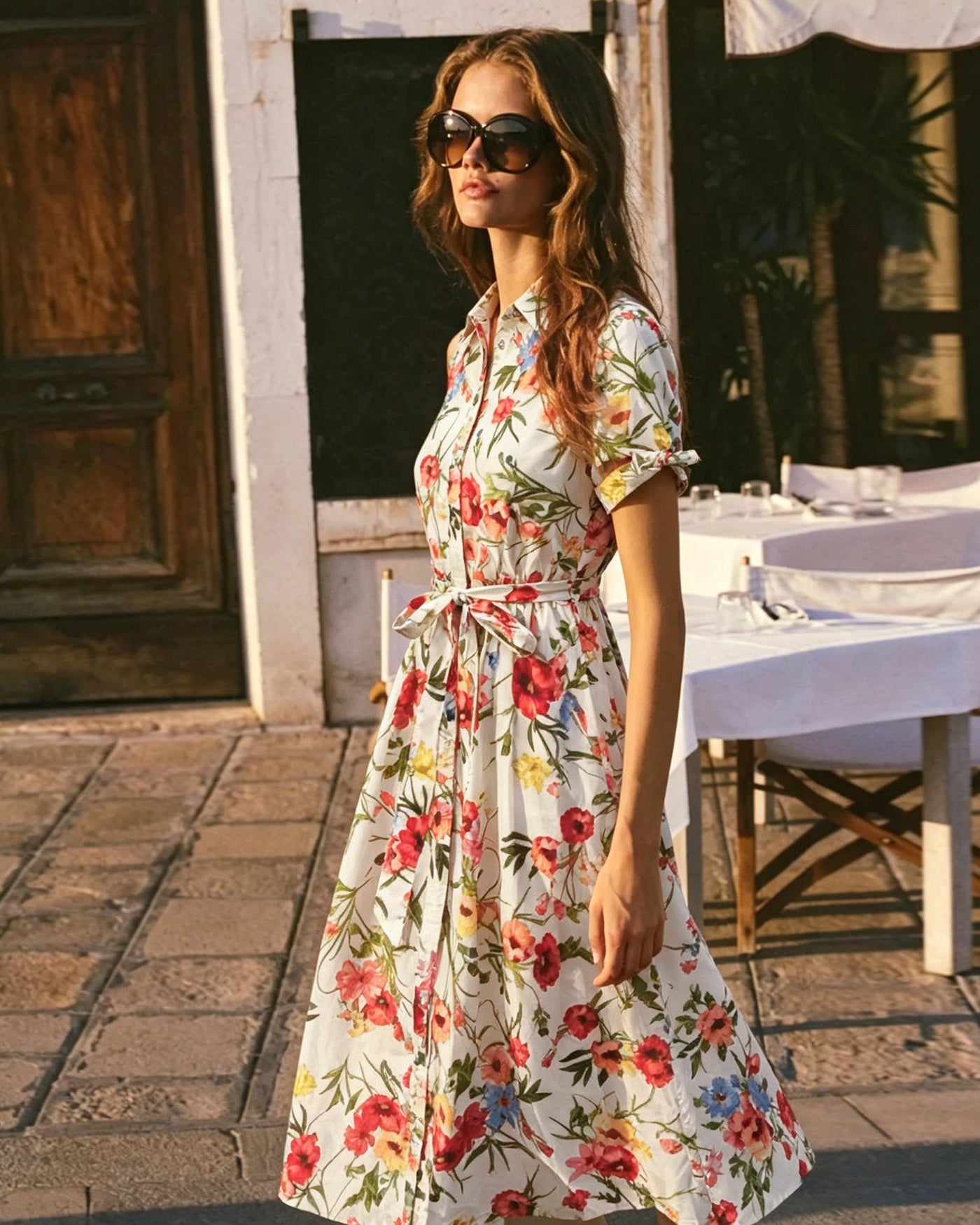 Vestido Midi con Corbata Floral