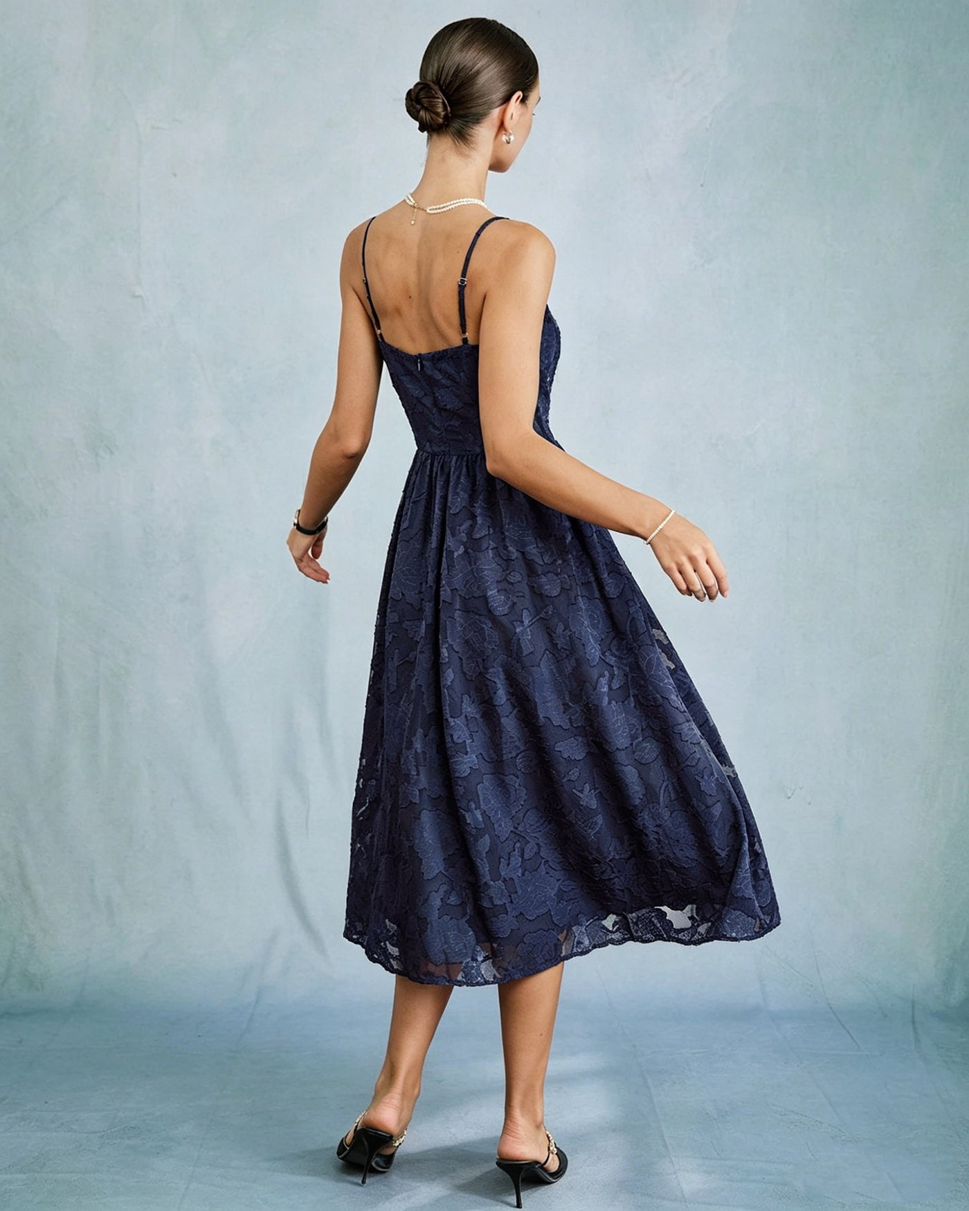 Vestido Midi A-Line de Jacquard Azul