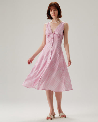 Vestido Midi Sin Mangas a Rayas Rosadas