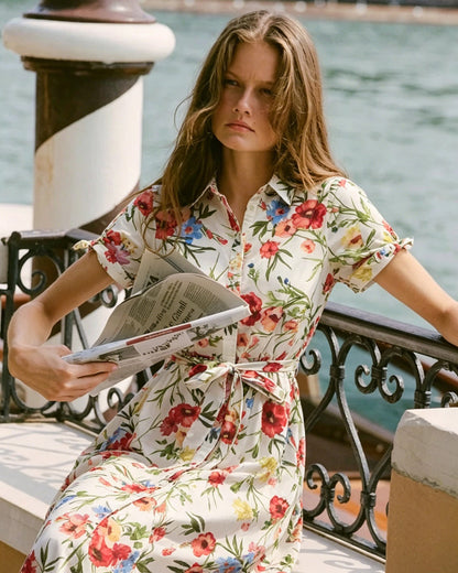 Vestido Midi con Corbata Floral