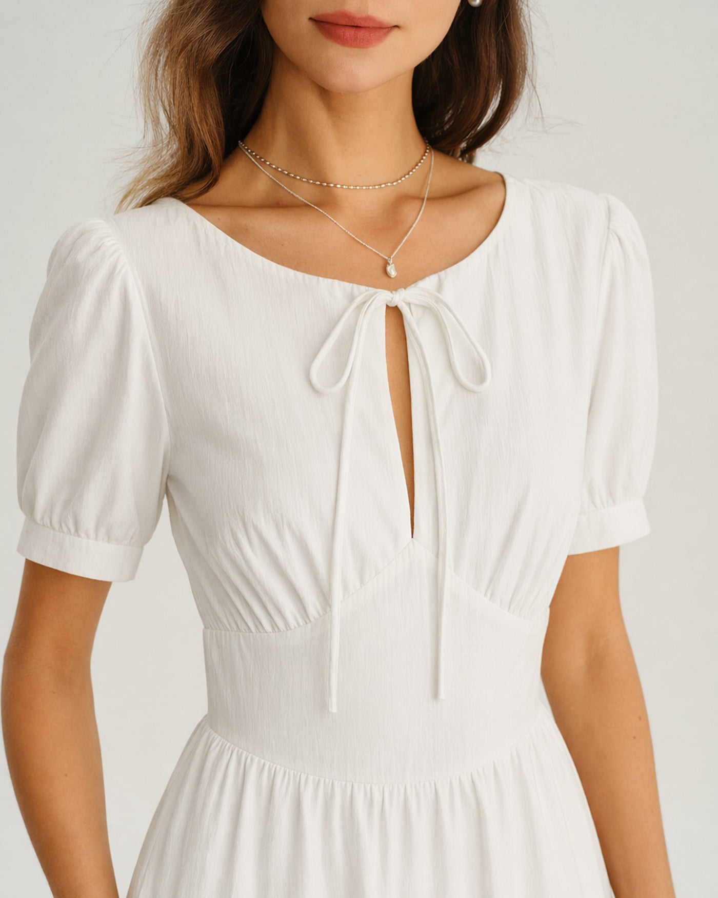 Vestido Midi A-Line con Mangas Abullonadas Blancas