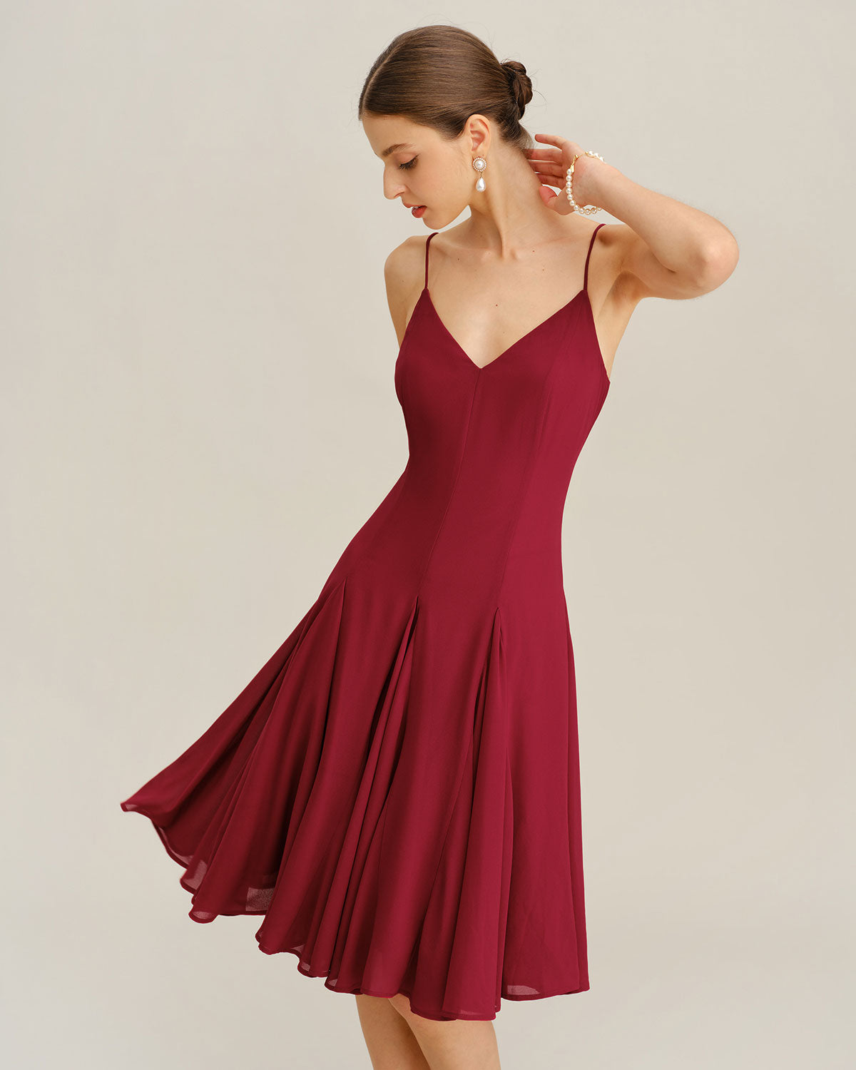 Vestido Midi A-Line de Chiffon Rojo