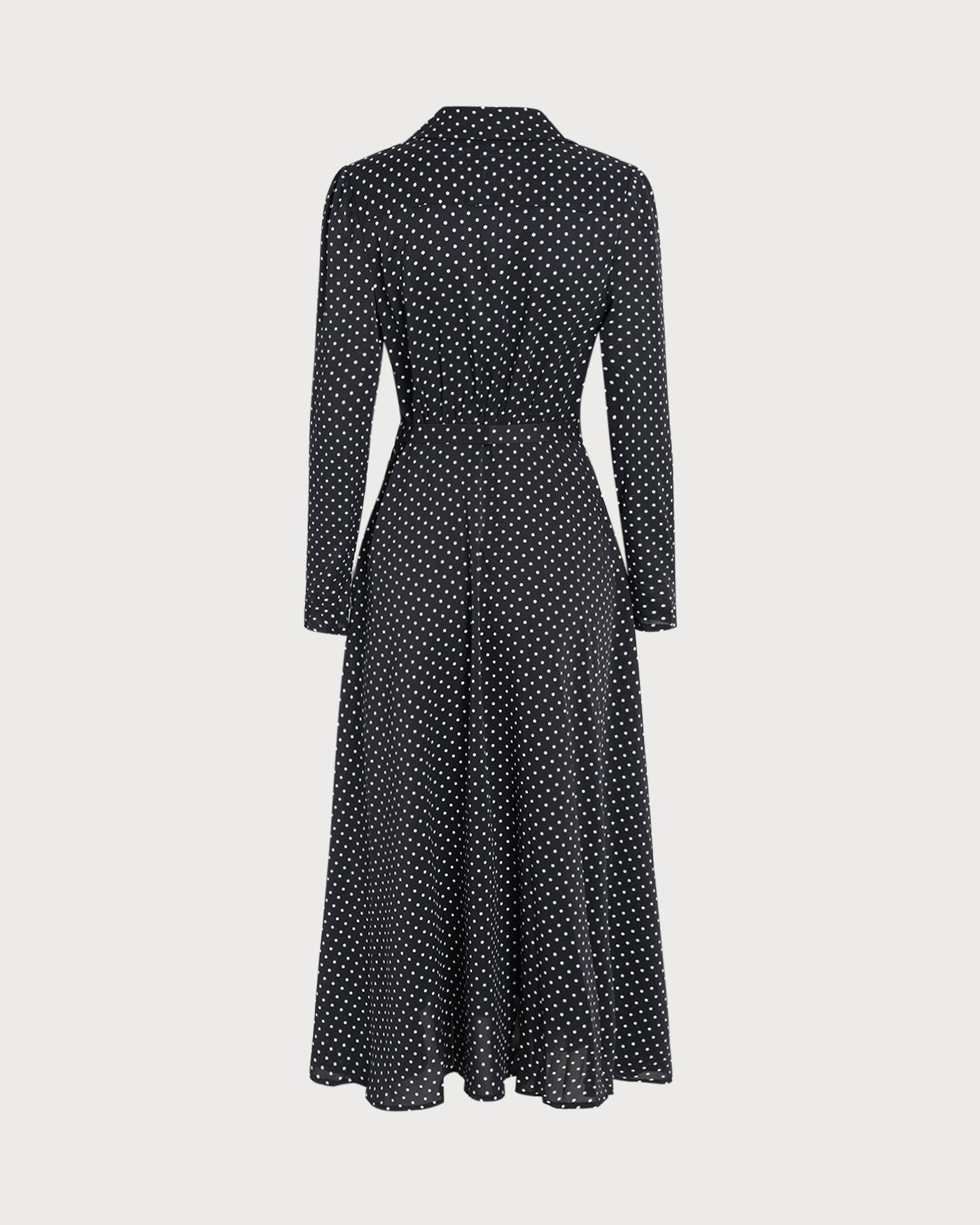 Vestido Midi con Cuello de Lunares Negros