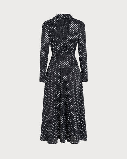 Vestido Midi con Cuello de Lunares Negros