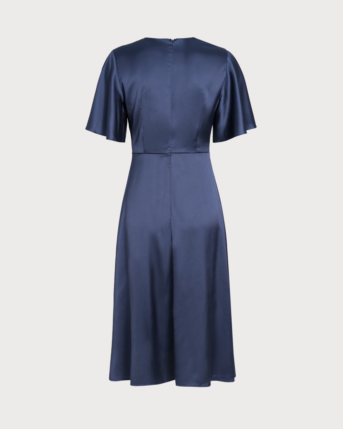 Vestido Midi de Satén con Escote en V Marino