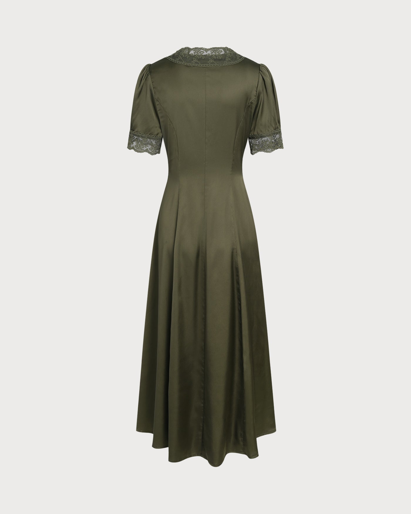 Vestido Midi de Satén con Encaje Verde
