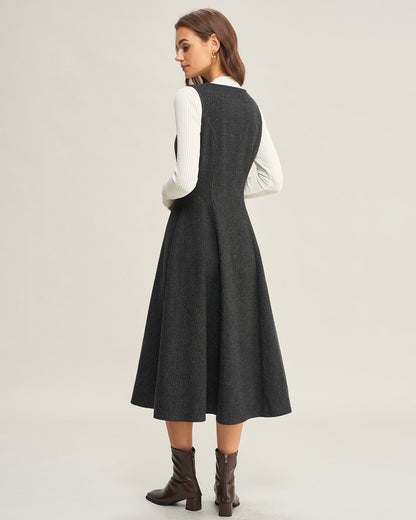 Vestido Midi Sin Mangas de Tweed Gris