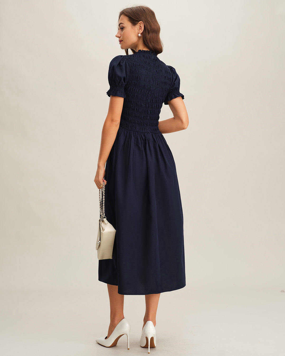 Vestido Midi A-Line Fruncido Azul