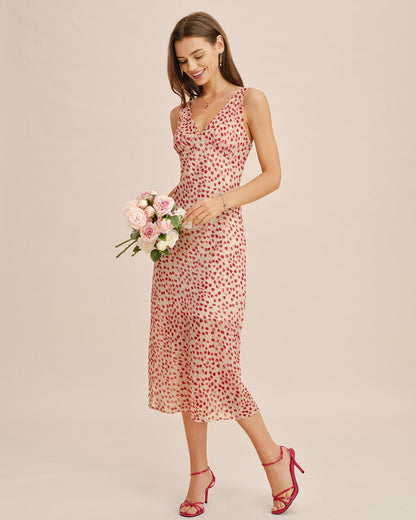 Vestido Midi Floral Rosa con Escote en V