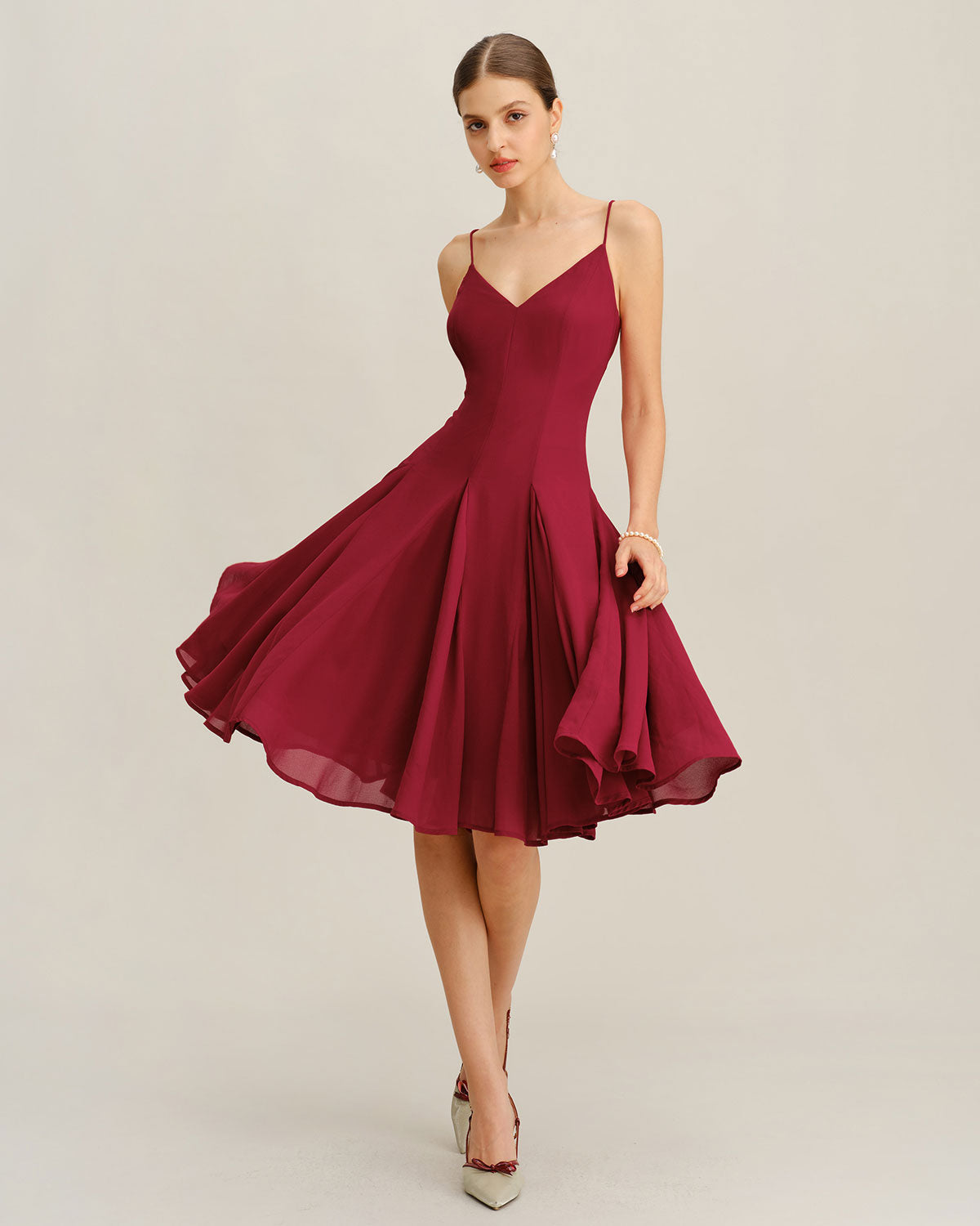 Vestido Midi A-Line de Chiffon Rojo