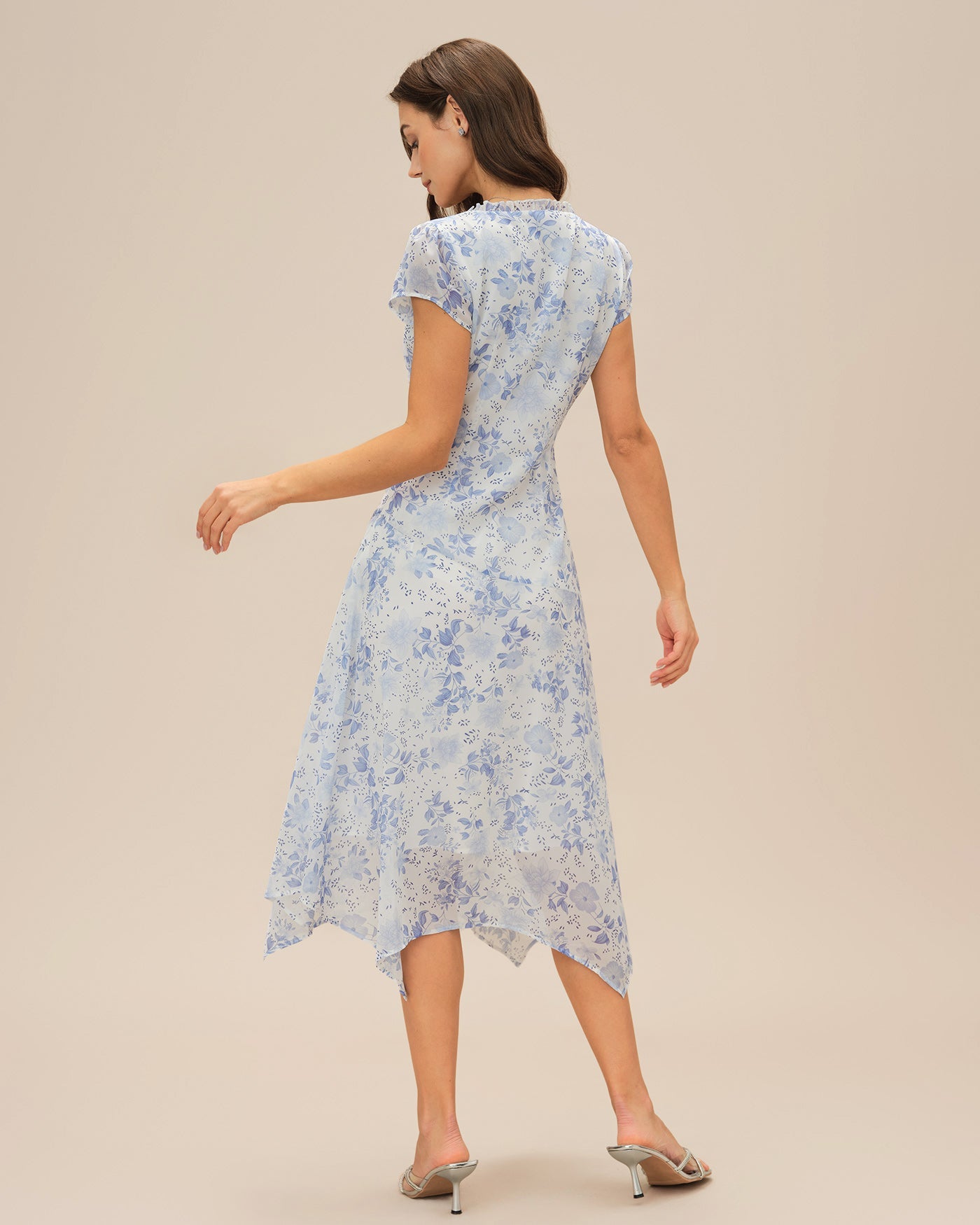 Vestido Midi Floral con Escote en V Azul