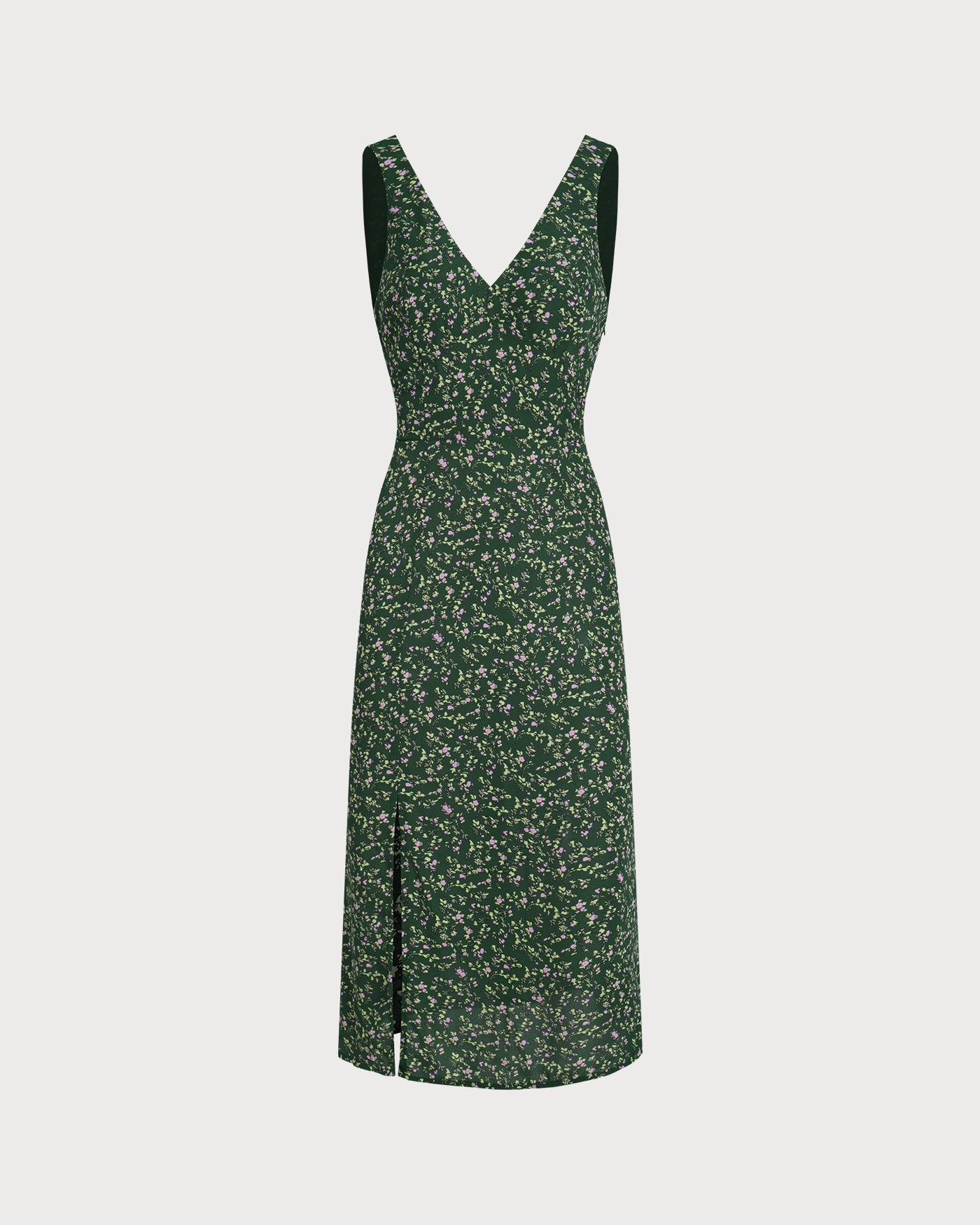 Vestido Midi Floral Verde con Escote en V