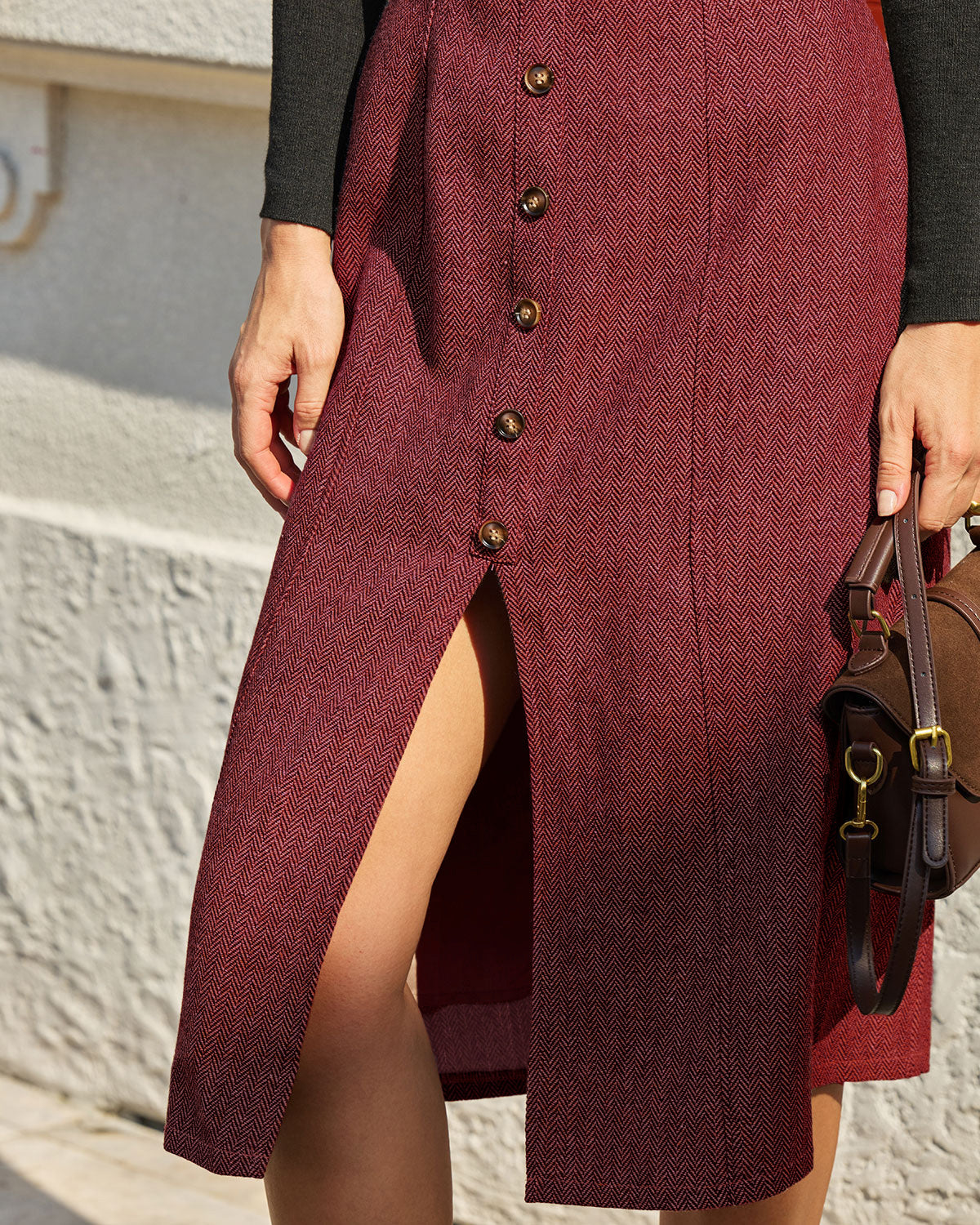 Vestido Midi Rojo Sin Mangas con Abertura y Botones