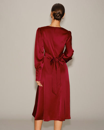 Vestido Midi A-Line de Satén Rojo Vino