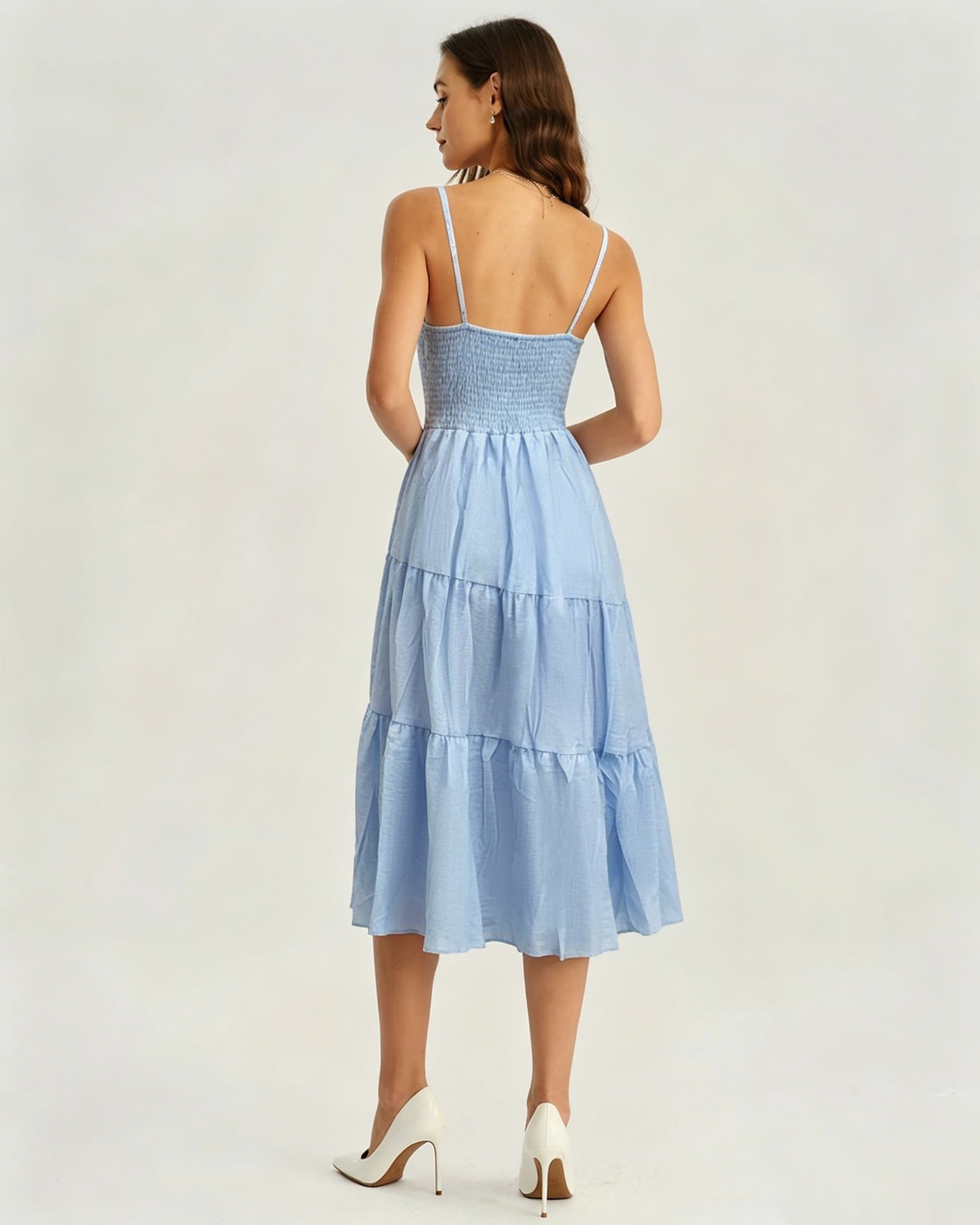 Vestido Midi A-Line con Volantes en Azul